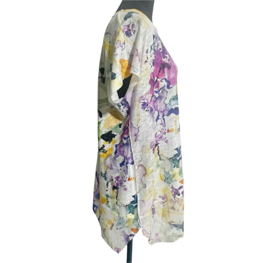 Jess & Jane Size Medium Top Blouse Short Sleeve Floral Abstract Art Watercolor - Picture 3 of 6